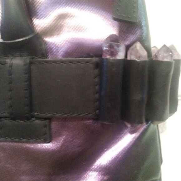 Ports 1961 Purple Metallic Leather Messenger Hand Bag Purse w/ Stone Accent - Picture 2 of 15